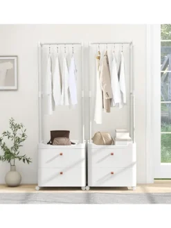 COSTWAY Garderoben|Regale & Schränke<Kleiderständer mit 2 Schubladen 52 x 40 x 161 cm in Weiß