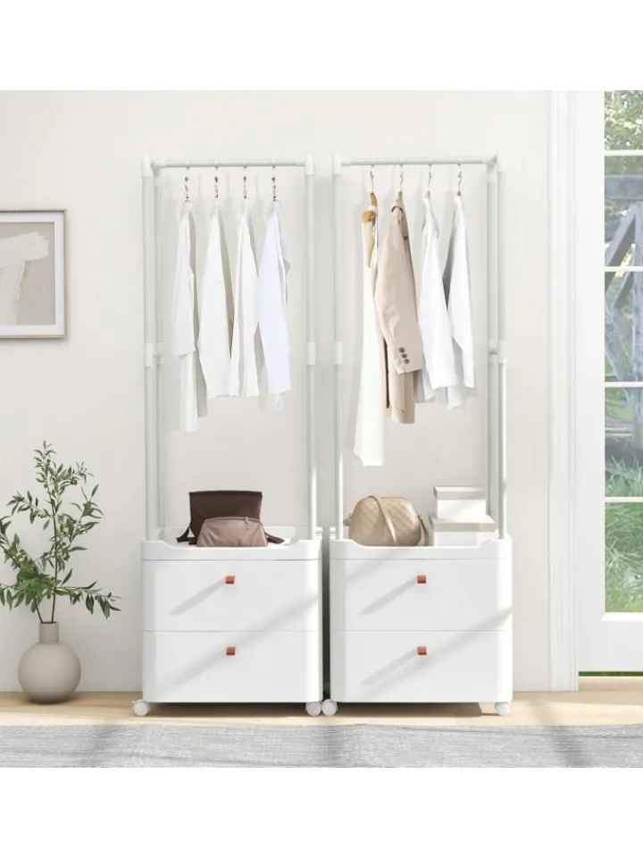 COSTWAY Garderoben|Regale & Schränke<Kleiderständer mit 2 Schubladen 52 x 40 x 161 cm in Weiß
