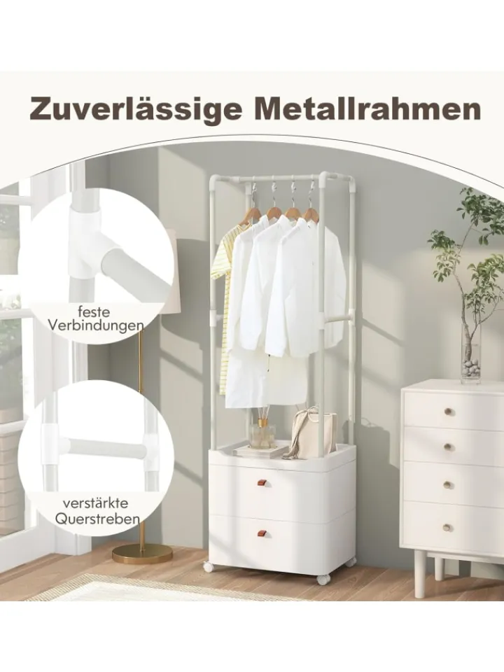 COSTWAY Garderoben|Regale & Schränke<Kleiderständer mit 2 Schubladen 52 x 40 x 161 cm in Weiß