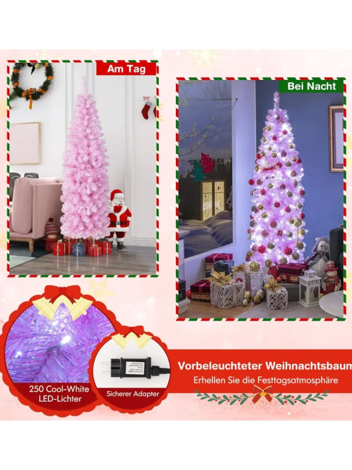 COSTWAY Künstliche Weihnachtsbäume<Künstlicher Weihnachtsbaum LED in Rosa