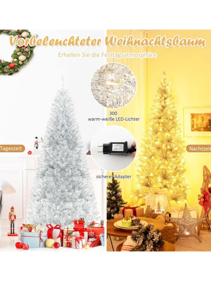 COSTWAY Künstliche Weihnachtsbäume<Künstlicher Weihnachtsbaum LED in Silber