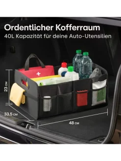 Praknu Weitere Haushaltshelfer<Kofferraum Organizer Faltbar – 3 Fächer mit 5 Taschen – Rutschfest