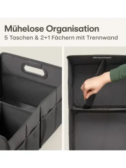 Praknu Weitere Haushaltshelfer<Kofferraum Organizer Faltbar – 3 Fächer mit 5 Taschen – Rutschfest