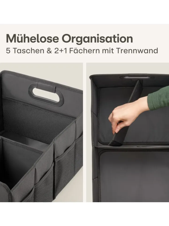 Praknu Weitere Haushaltshelfer<Kofferraum Organizer Faltbar – 3 Fächer mit 5 Taschen – Rutschfest