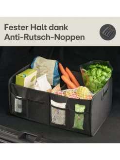 Praknu Weitere Haushaltshelfer<Kofferraum Organizer Faltbar – 3 Fächer mit 5 Taschen – Rutschfest