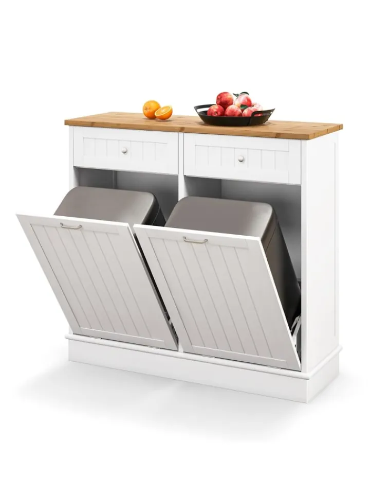 COSTWAY Regale & Schränke<Kommode für 2x40L Mülleimer in Weiß