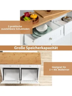 COSTWAY Regale & Schränke<Kommode für 2x40L Mülleimer in Weiß