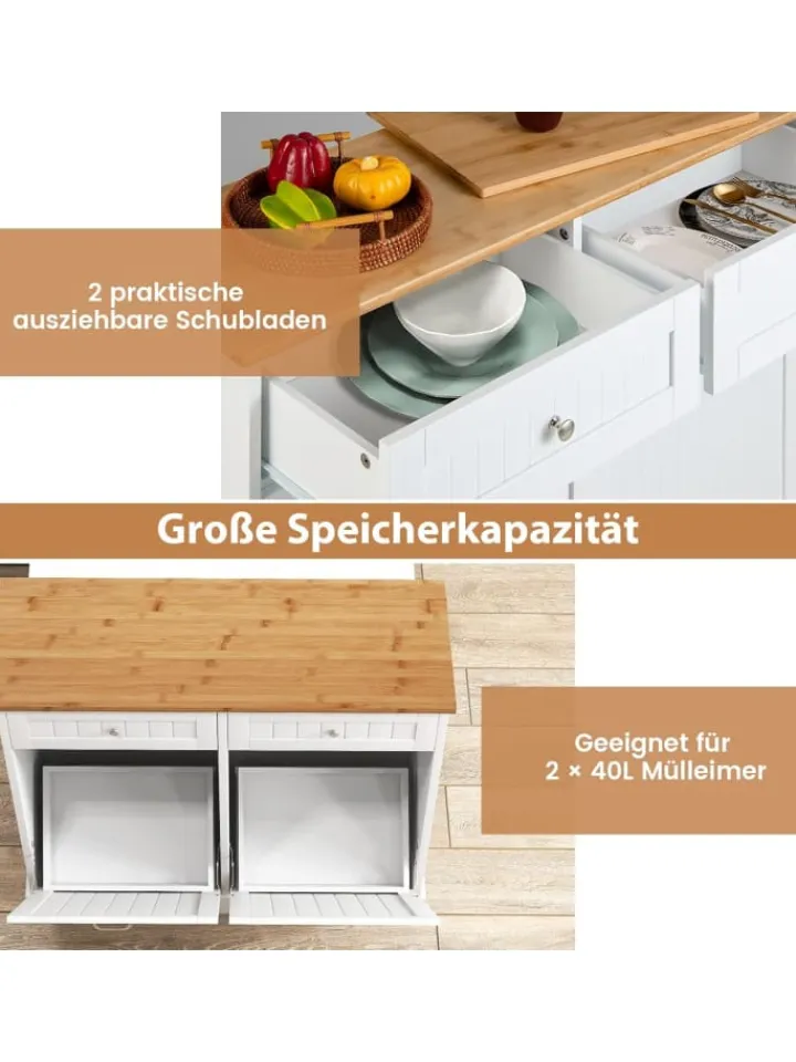 COSTWAY Regale & Schränke<Kommode für 2x40L Mülleimer in Weiß