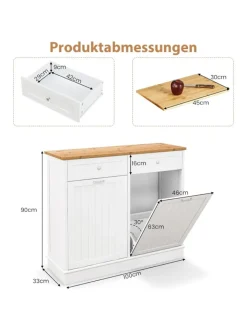 COSTWAY Regale & Schränke<Kommode für 2x40L Mülleimer in Weiß