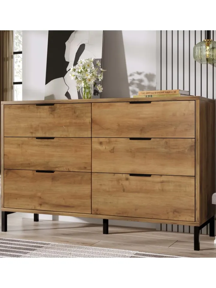 ABRIHOME Regale & Schränke<Kommode in Dunkleiche mit 6 Schubladen, 120x40x76 cm