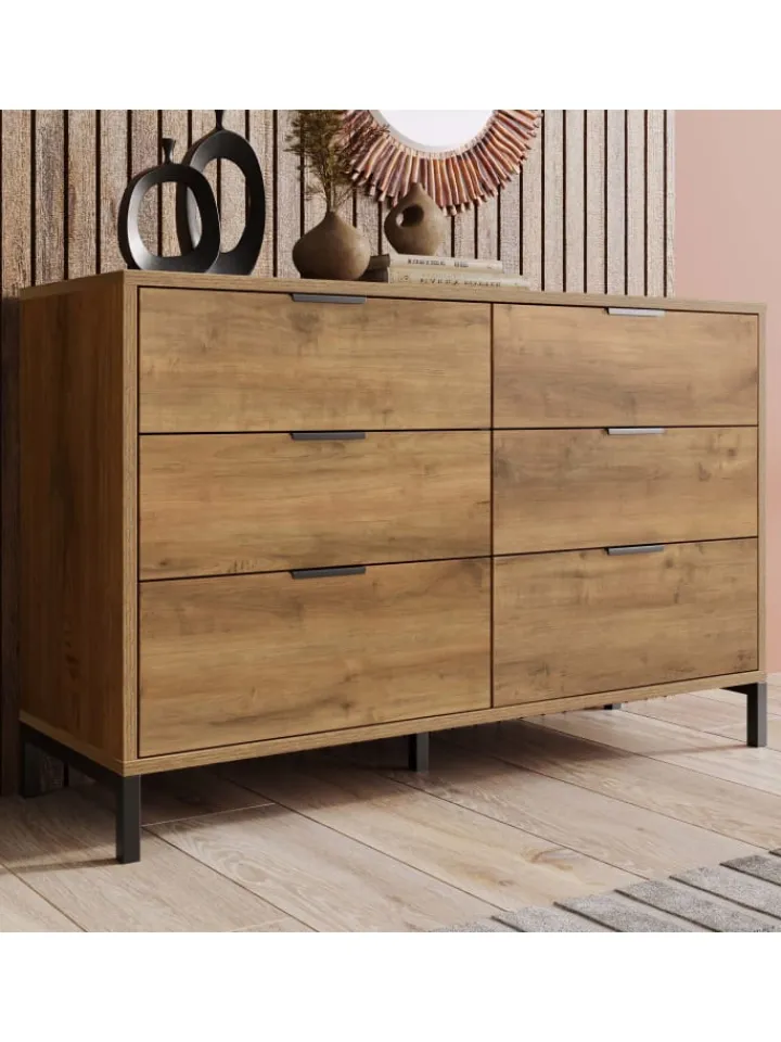 ABRIHOME Regale & Schränke<Kommode in Dunkleiche mit 6 Schubladen, 120x40x76 cm