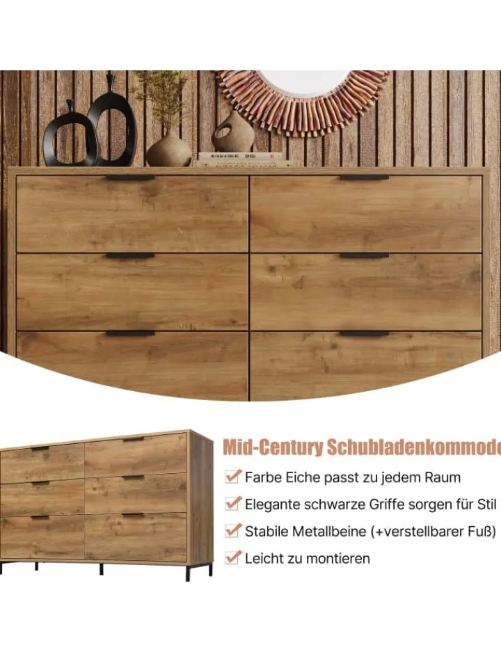 ABRIHOME Regale & Schränke<Kommode in Dunkleiche mit 6 Schubladen, 120x40x76 cm