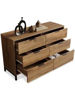 ABRIHOME Regale & Schränke<Kommode in Dunkleiche mit 6 Schubladen, 120x40x76 cm