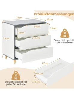 COSTWAY Regale & Schränke<Kommode mit Schubladen in Weiß