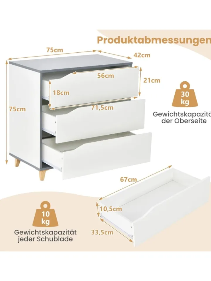 COSTWAY Regale & Schränke<Kommode mit Schubladen in Weiß