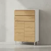 KADIMA DESIGN Badmöbel<Kommode mit Schubladen, 60x34x97 cm, Badezimmerschrank, Weiß/Braun