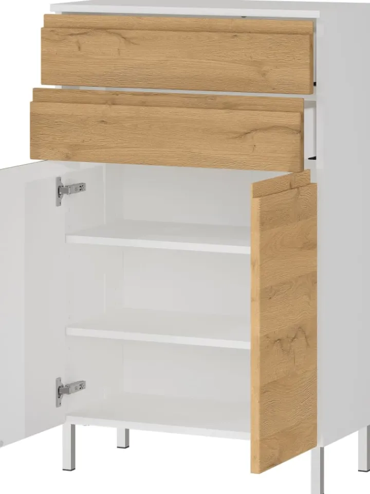KADIMA DESIGN Badmöbel<Kommode mit Schubladen, 60x34x97 cm, Badezimmerschrank, Weiß/Braun
