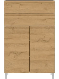 KADIMA DESIGN Badmöbel<Kommode mit Schubladen, 60x34x97 cm, Badezimmerschrank, Weiß/Braun