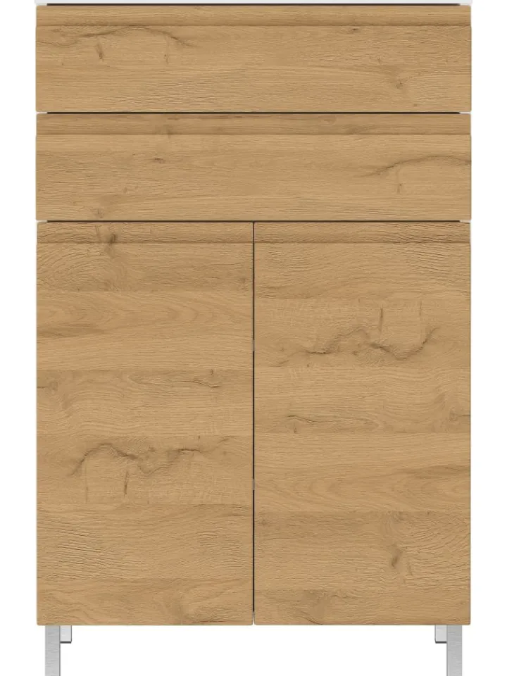 KADIMA DESIGN Badmöbel<Kommode mit Schubladen, 60x34x97 cm, Badezimmerschrank, Weiß/Braun
