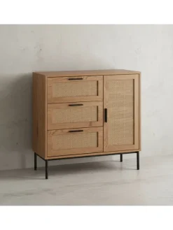 KADIMA DESIGN Regale & Schränke<Kommode 80x82x36 cm Flurkommode Eiche-Dekor & Rattan, Sideboard mit