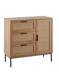 KADIMA DESIGN Regale & Schränke<Kommode 80x82x36 cm Flurkommode Eiche-Dekor & Rattan, Sideboard mit
