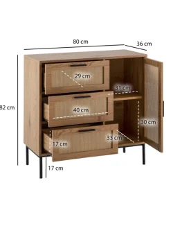 KADIMA DESIGN Regale & Schränke<Kommode 80x82x36 cm Flurkommode Eiche-Dekor & Rattan, Sideboard mit