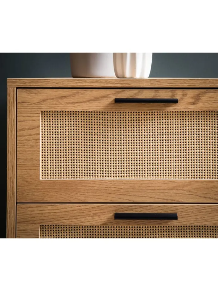 KADIMA DESIGN Regale & Schränke<Kommode 80x82x36 cm Flurkommode Eiche-Dekor & Rattan, Sideboard mit