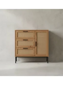 KADIMA DESIGN Regale & Schränke<Kommode 80x82x36 cm Flurkommode Eiche-Dekor & Rattan, Sideboard mit