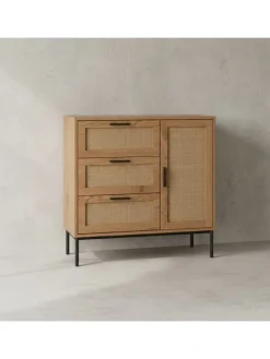 KADIMA DESIGN Regale & Schränke<Kommode 80x82x36 cm Flurkommode Eiche-Dekor & Rattan, Sideboard mit