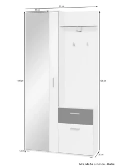 byLiving Garderoben<Kompaktgarderobe JAKOB in Eiche-Optik - B 97, H 197, T 30 cm