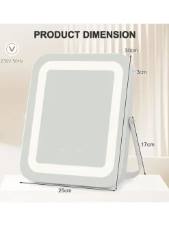 COSTWAY Spiegel<Kosmetikspiegel drehbar 25x30cm 3 Lichtfarben in Silber