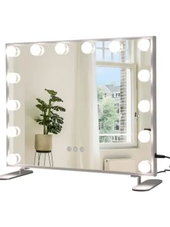 COSTWAY Spiegel<Kosmetikspiegel mit 15 LEDs in Silber