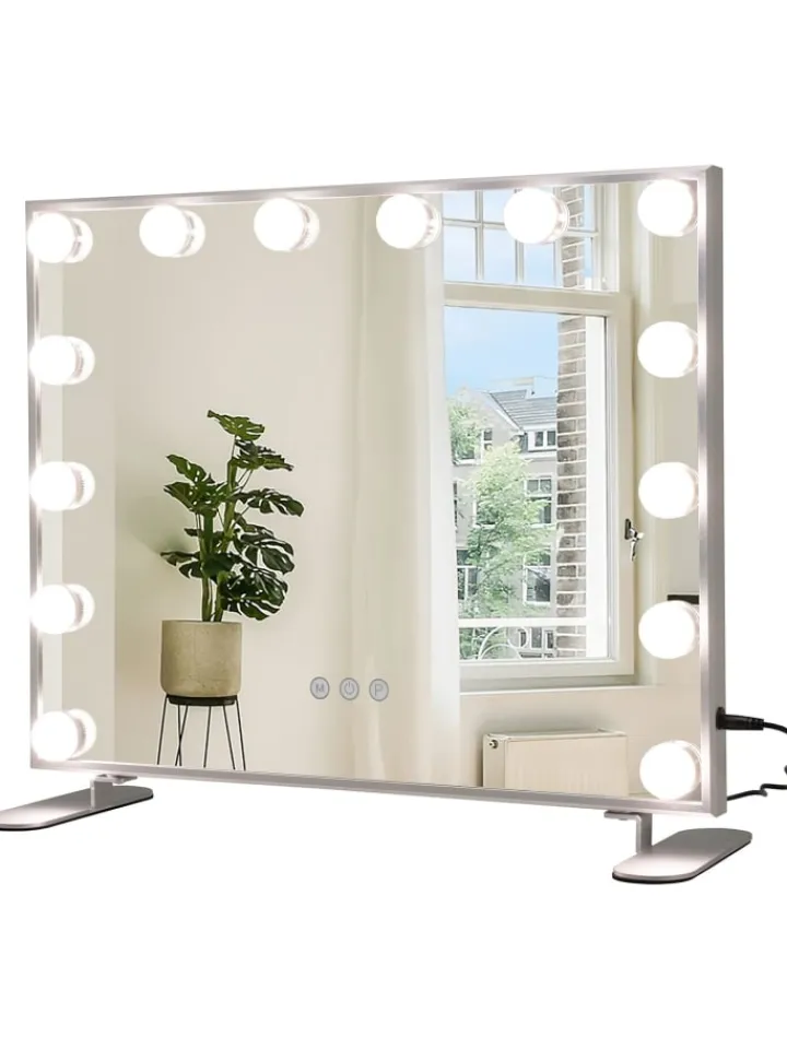 COSTWAY Spiegel<Kosmetikspiegel mit 15 LEDs in Silber