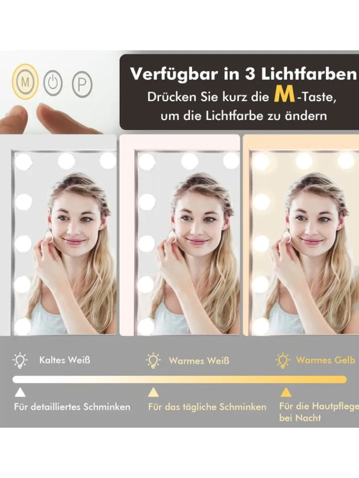 COSTWAY Spiegel<Kosmetikspiegel mit 15 LEDs in Silber