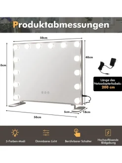 COSTWAY Spiegel<Kosmetikspiegel mit 15 LEDs in Silber