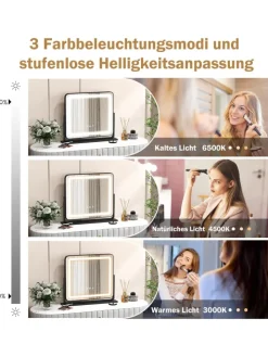 COSTWAY Spiegel<Kosmetikspiegel mit 3 Lichtfarben in Schwarz