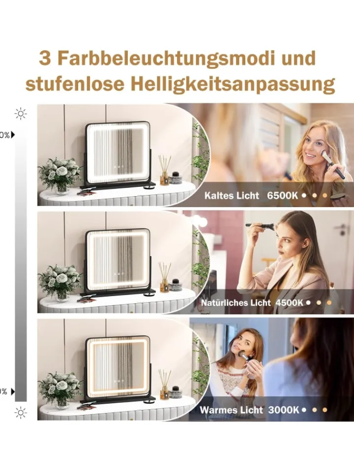 COSTWAY Spiegel<Kosmetikspiegel mit 3 Lichtfarben in Schwarz