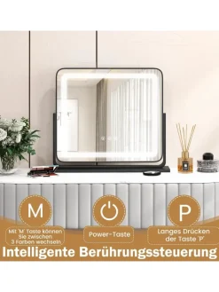 COSTWAY Spiegel<Kosmetikspiegel mit 3 Lichtfarben in Schwarz