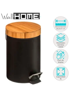 WellHome Mülleimer<Kosmetik-Treteimer in Schwarz - 3 l