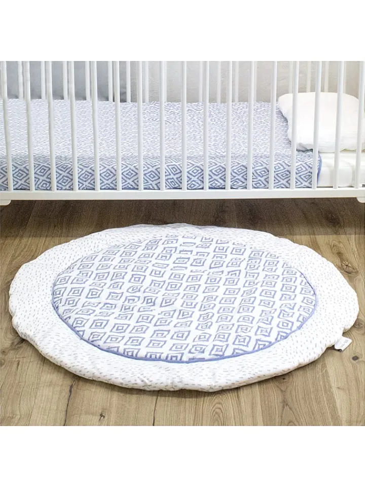 Emma+Noah Wohndecken & Plaids<Krabbeldecke "Sheer Boho" in Blau/ Weiß - Ø 100 cm