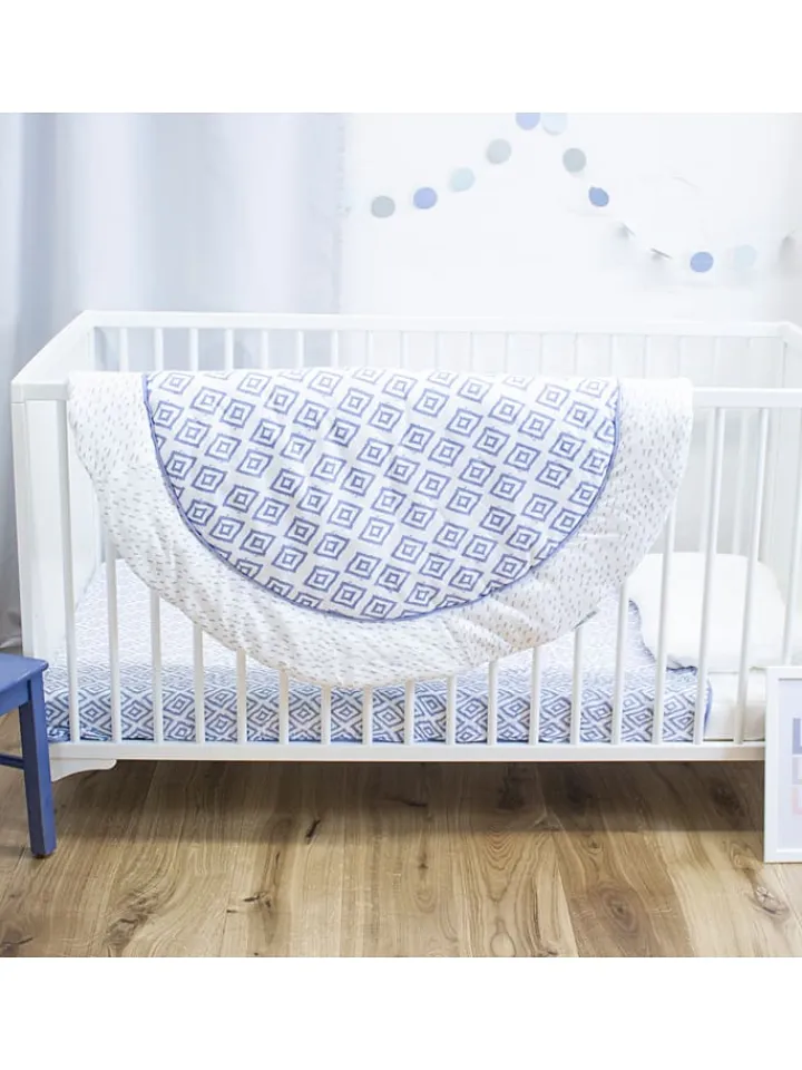Emma+Noah Wohndecken & Plaids<Krabbeldecke "Sheer Boho" in Blau/ Weiß - Ø 100 cm