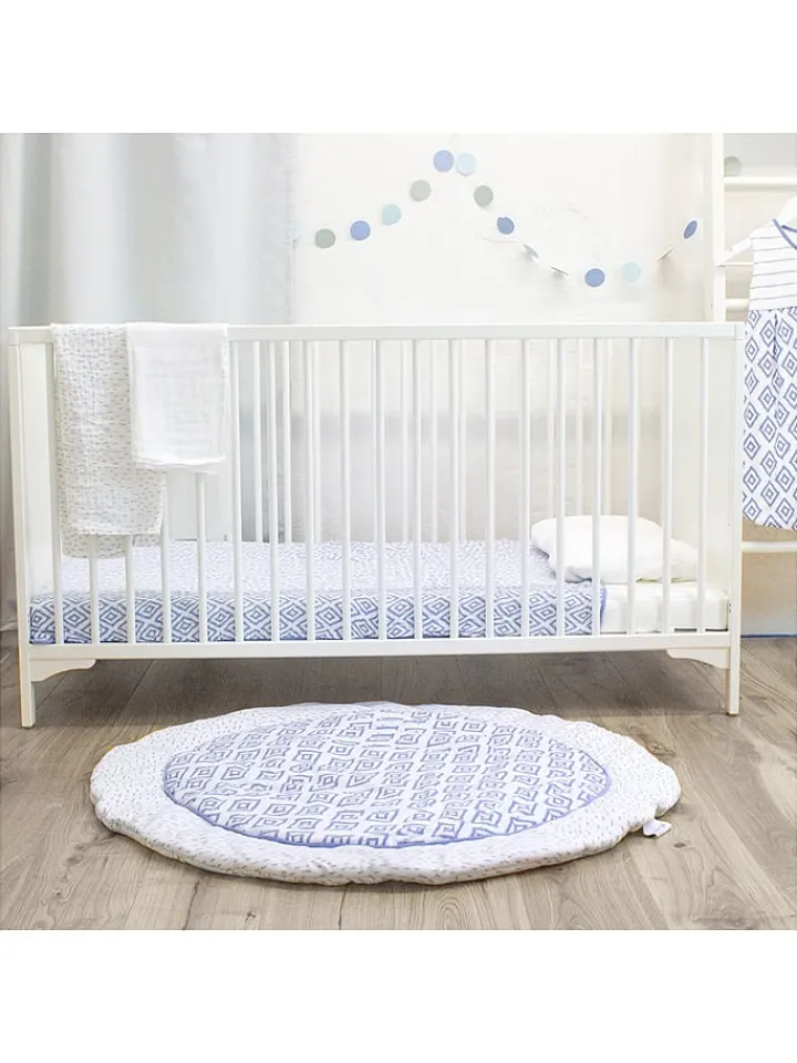 Emma+Noah Wohndecken & Plaids<Krabbeldecke "Sheer Boho" in Blau/ Weiß - Ø 100 cm