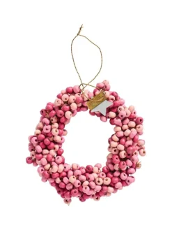 IB Laursen Künstliche Weihnachtsbäume<Kranz mit Holzperlen Stillenat handgefertigt in rosa