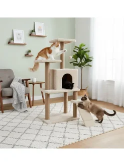 Paws&Whiskers Katzen<Kratzbaum "Arden" in Beige - (B)50 x (H)125 x (T)35 cm