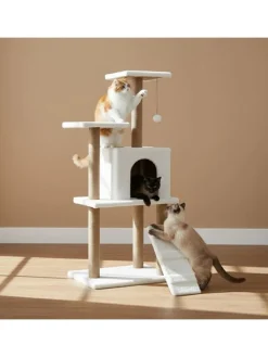 Paws&Whiskers Katzen<Kratzbaum "Arden" in Weiß - (B)50 x (H)125 x (T)35 cm