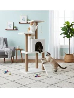 Paws&Whiskers Katzen<Kratzbaum "Arden" in Weiß - (B)50 x (H)125 x (T)35 cm