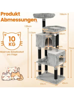 COSTWAY Katzen<Kratzbaum Groß 156 cm in Grau