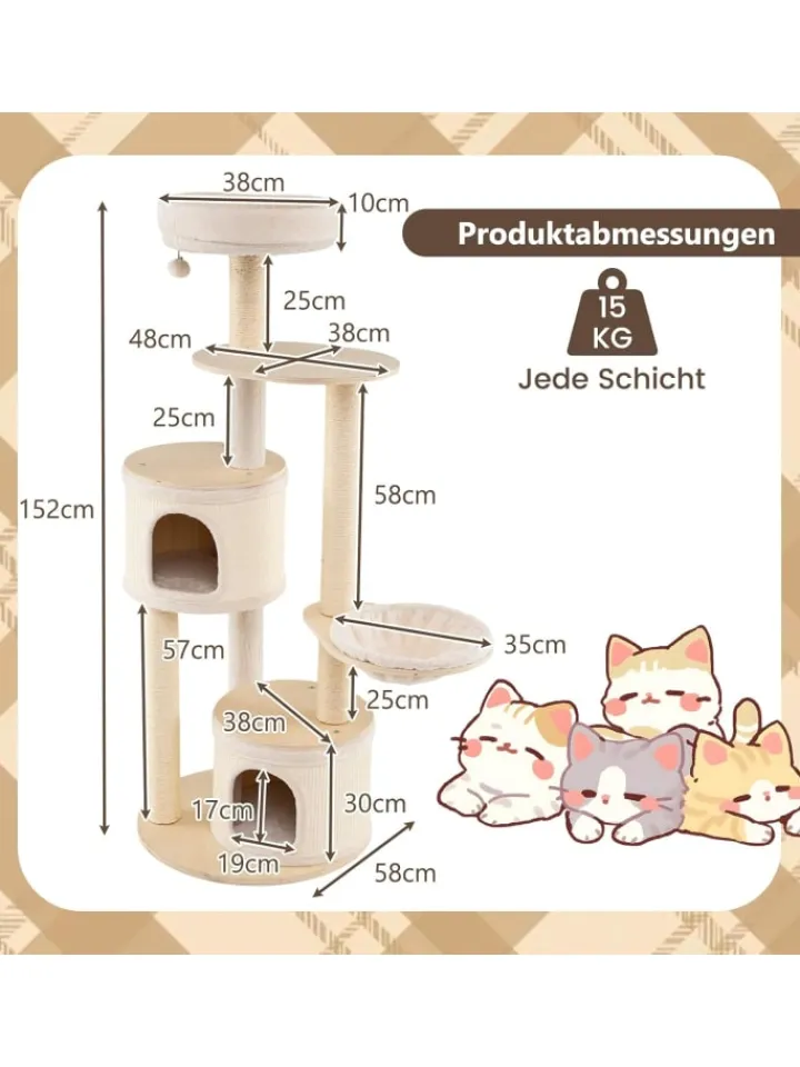 COSTWAY Katzen<Kratzbaum Groß in Hellbraun
