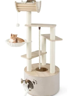 COSTWAY Katzen<Kratzbaum Holz 141 cm in Beige