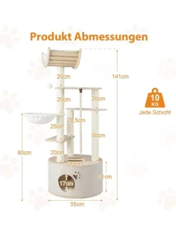 COSTWAY Katzen<Kratzbaum Holz 141 cm in Beige